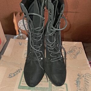 Shoe Dazzle Heeled Black Lace Up Boots